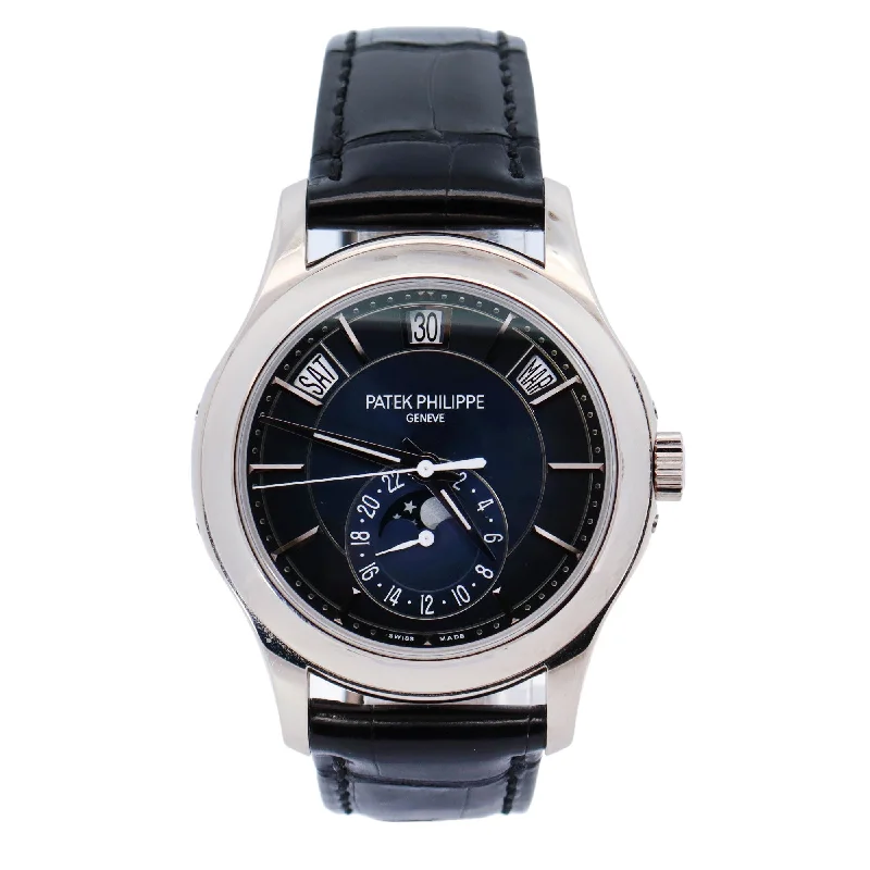 fitness watches with pulse and activity monitoring-Patek Philippe Annual Calendar 40mm Blue Dial Watch Ref# 5205G-013