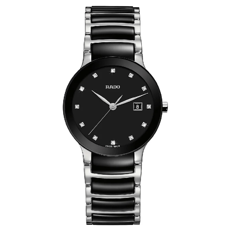 watches with dual time zone features-Rado Centrix Black Dial Women 28mm