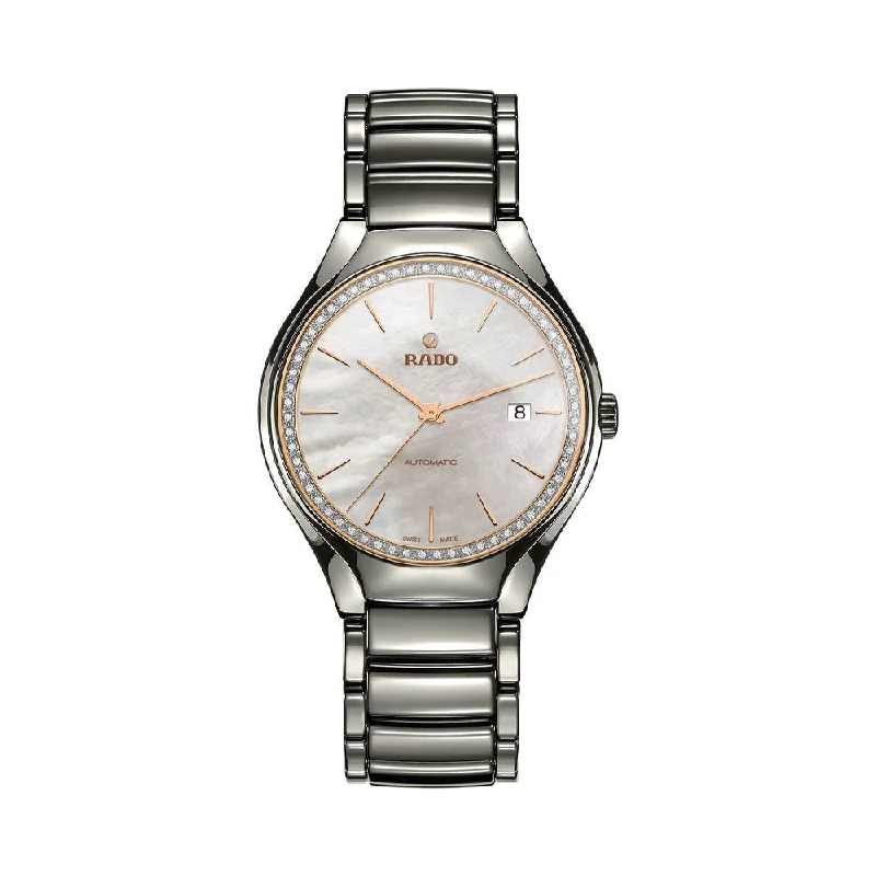 stylish smartwatch for office wear-Rado True Automatic Diamonds R27057852 Women Watch