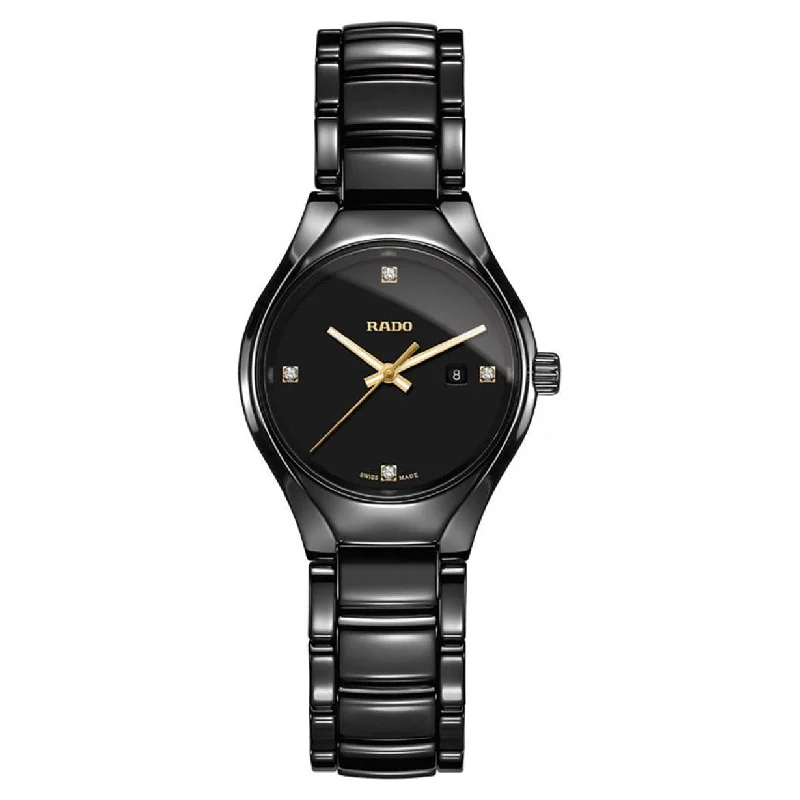 trendy sport watches with rubber straps-Rado True Black Dial Women 30mm