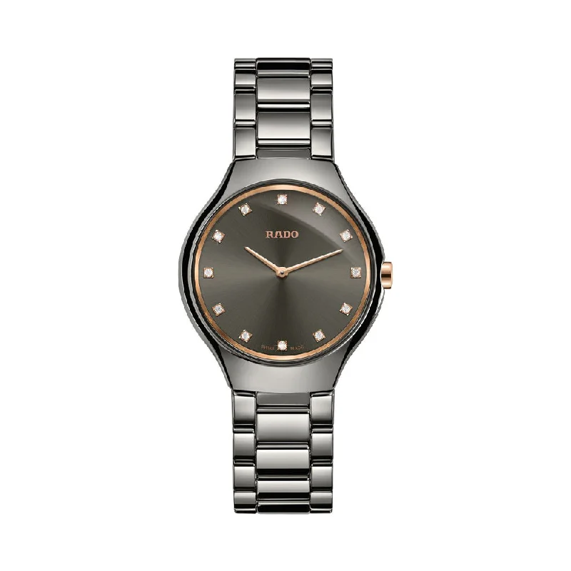 unisex watches for gifting-Rado True Thinline Diamonds R27956722 Women Watch