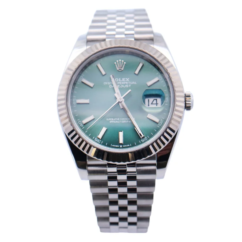 automatic watches for women with diamonds-Rolex Datejust 41mm Green Dial Watch Ref# 126334