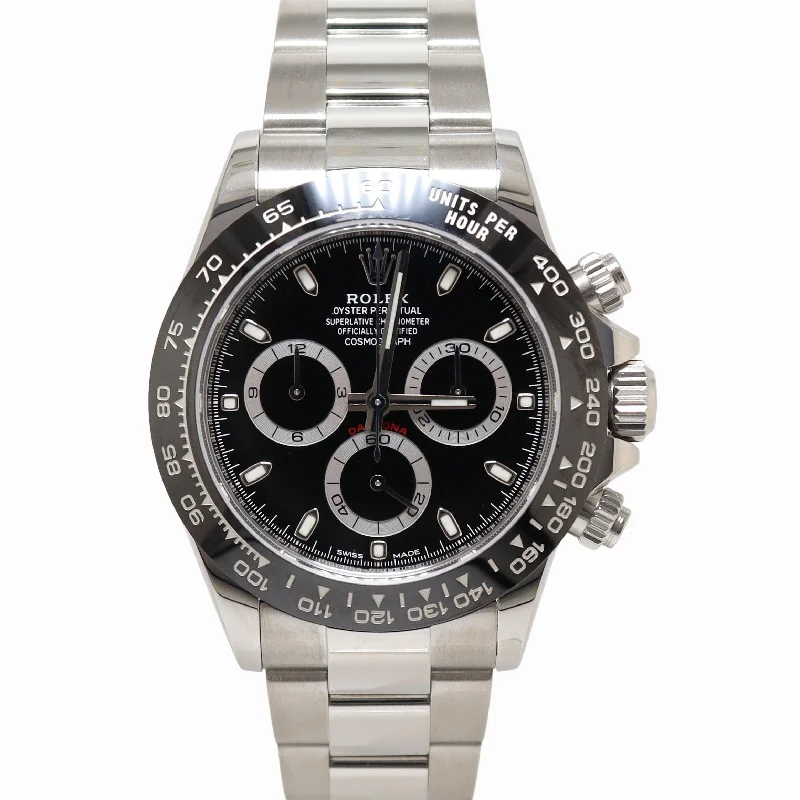 men’s watches with black leather strap-Rolex Daytona 40mm Black Dial Watch Ref# 116500LN