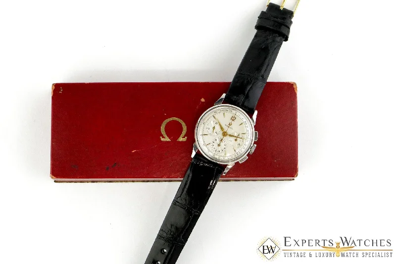 luxury women’s watches with stainless steel bracelet-Serviced 1940's Omega 2277 Chronograph Watch Cal 27 Cal 321 Fancy Lug