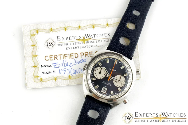 women’s watches with adjustable straps-Serviced Vintage 1974 Zodiac Carrera 1153 Chronograph Cal 12 Blue Panda Watch