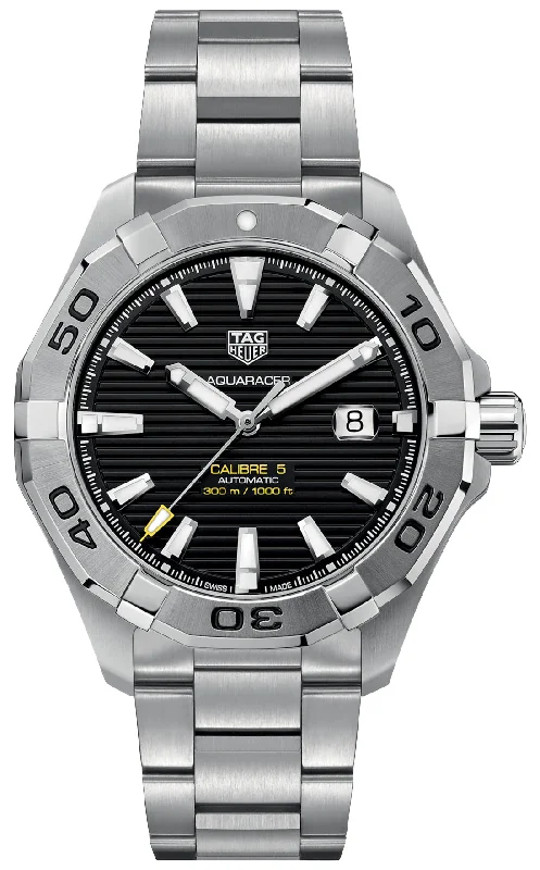 men’s watches with chronograph function-TAG Heuer Aquaracer Automatic Stainless Steel Black Dial Date Divers Mens Watch WAY2010.BA0927