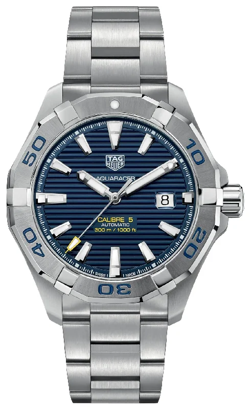 fitness watches with pedometer-TAG Heuer Aquaracer Automatic Stainless Steel Blue Dial Date Divers Mens Watch WAY2012.BA0927