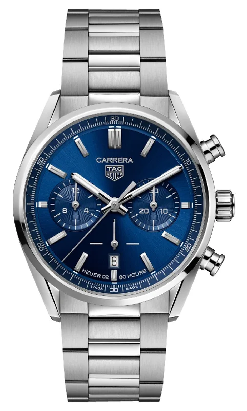 watches for marathon runners-TAG Heuer Carrera Automatic Chronograph Stainless Steel Blue Dial Date Mens Watch CBN2011.BA0642