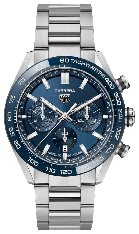 watches with moonphase complication-TAG Heuer Carrera Automatic Chronograph Stainless Steel Blue Dial Date Mens Watch CBN2A1A.BA0643