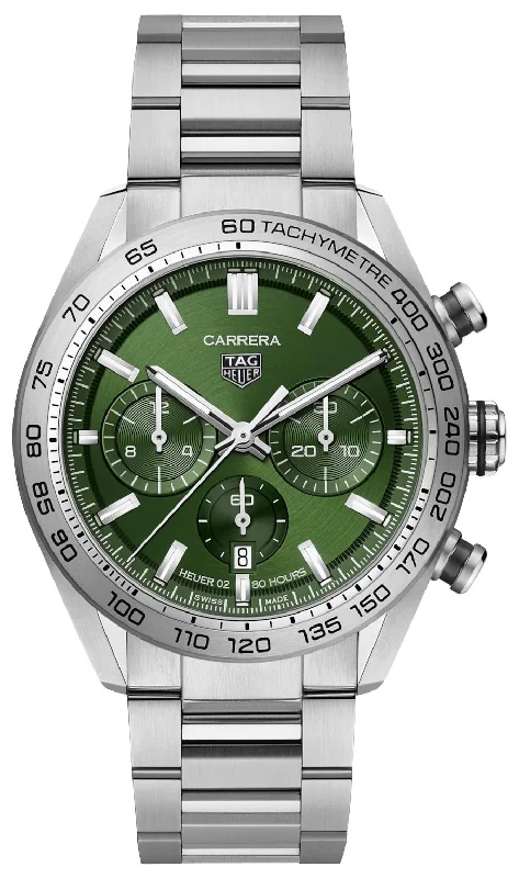 large face watches for men-TAG Heuer Carrera Automatic Chronograph Stainless Steel Green Dial Date Mens Watch CBN2A10.BA0643