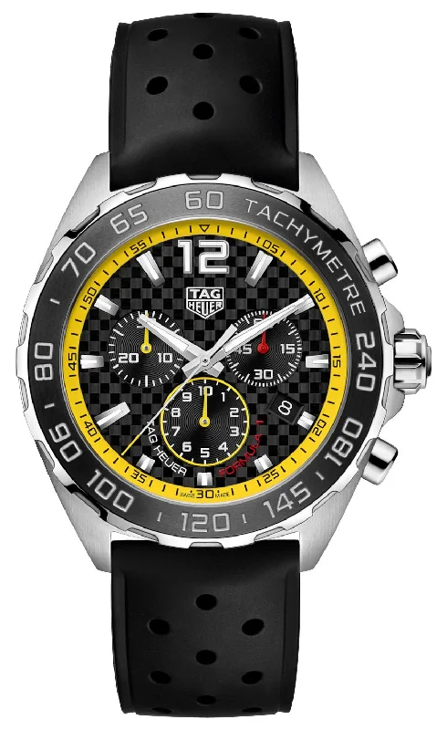 high-end watches for investment-TAG Heuer Formula 1 Chronograph Stainless Steel Black Dial Black Rubber Strap Date Divers Quartz Mens Watch CAZ101AC.FT8024