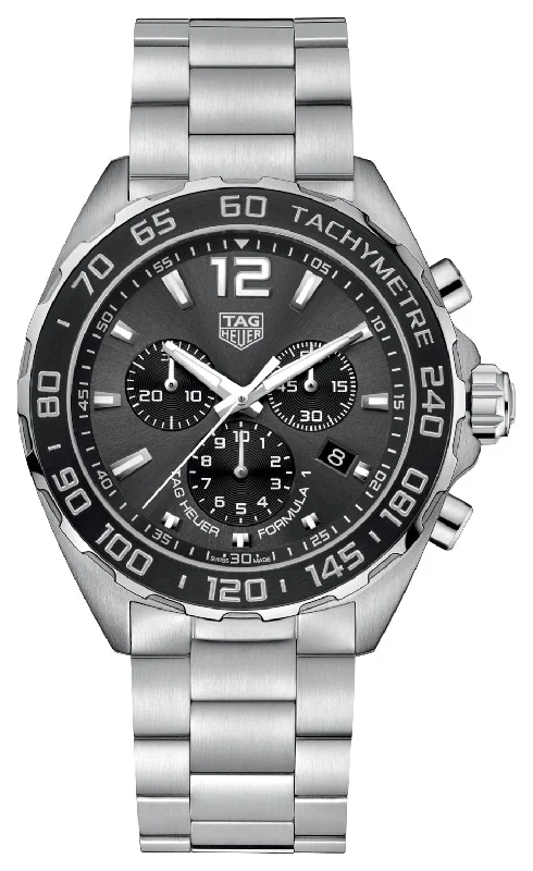 watches for hiking with altimeter-TAG Heuer Formula 1 Chronograph Stainless Steel Gray Dial Date Divers Quartz Mens Watch CAZ1011.BA0842