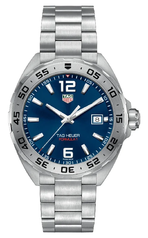 smartwatches for multitasking-TAG Heuer Formula 1 Stainless Steel Blue Dial Date Divers Quartz Mens Watch WAZ1118.BA0875