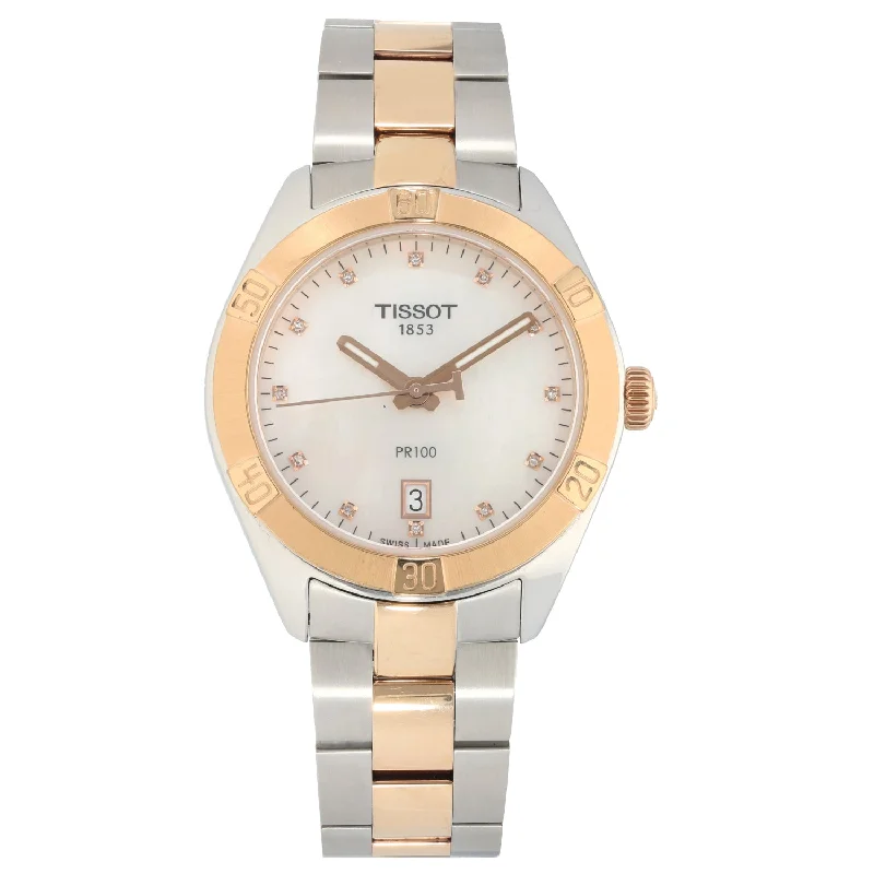 waterproof watches with long battery life-Tissot PR100 T10191A 35mm Bi-Colour Watch