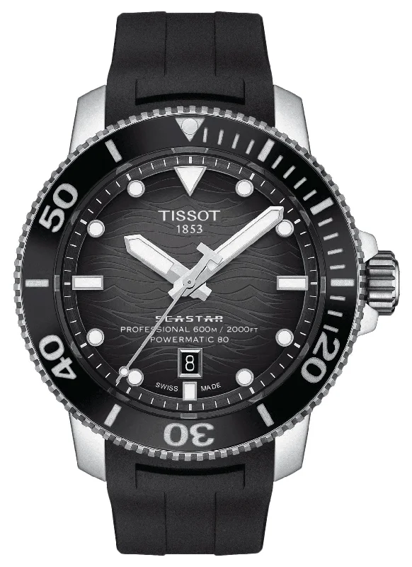 smartwatches for multitasking-Tissot T-Sport Seastar 2000 Professional Powermatic 80 Automatic Gray Dial Black Rubber Strap Date Divers Mens Watch T120.607.17.441.00