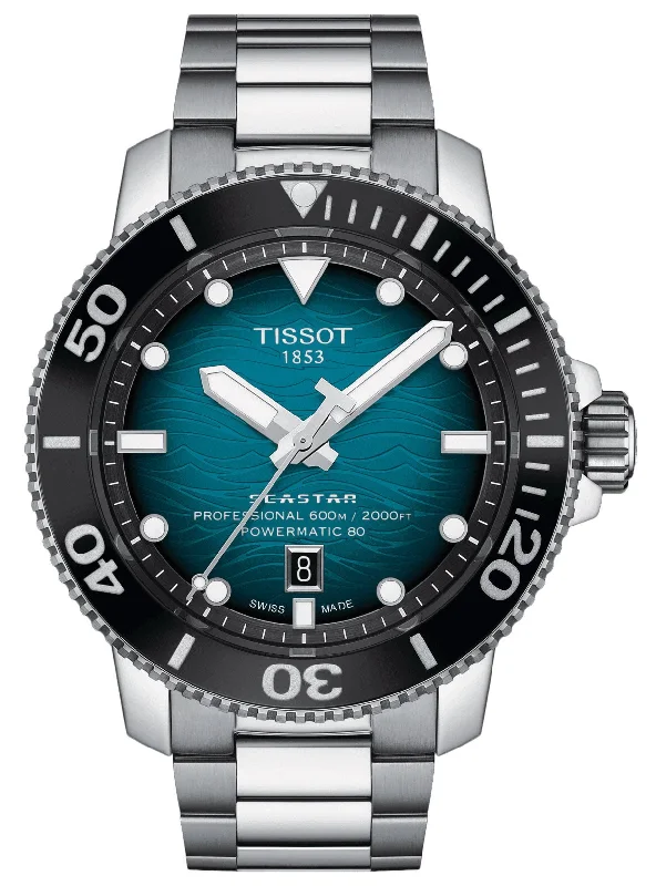 best watches for keeping time on the go-Tissot T-Sport Seastar 2000 Professional Powermatic 80 Automatic Stainless Steel Blue Dial Date Divers Mens Watch T120.607.11.041.00