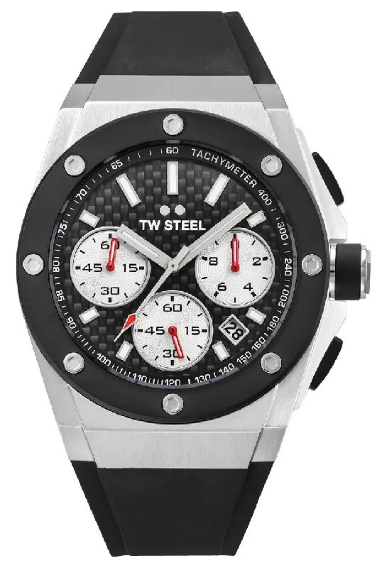 best smartwatch with customizable bands-TW Steel CEO Tech Chronograph Stainless Steel Black Dial Black Silicon Strap Date Quartz Mens Watch CE4019