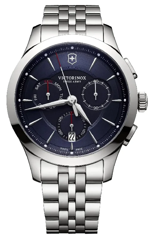 hybrid watches for men and women-Victorinox Swiss Army Alliance Chronograph Stainless Steel Blue Dial Day/Date Quartz Mens Watch 241746