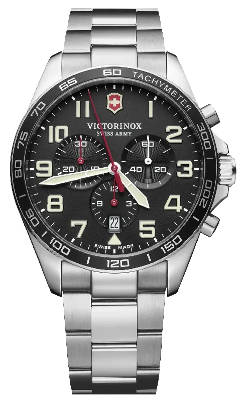 mechanical watches for precision lovers-Victorinox Swiss Army Fieldforce Chronograph Stainless Steel Black Dial Date Quartz Mens Watch 241855