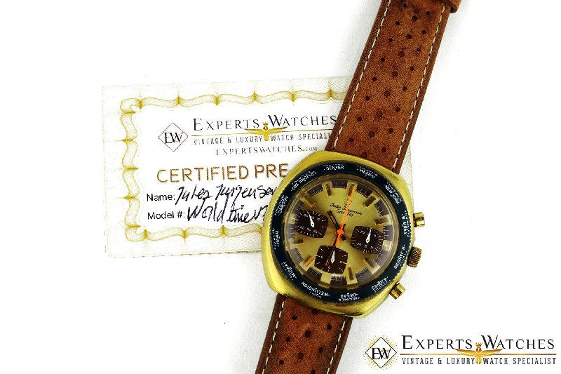 custom watches with personalized message-Vintage 1960's Jules Jurgensen Gigandet Valjoux 72 Chronograph World Timer Watch